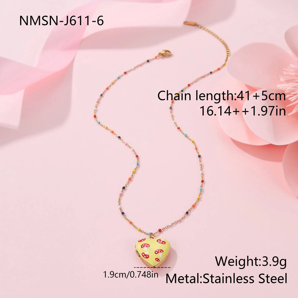 Gold-plated stainless steel necklace with fruit heart pendant on adjustable chain