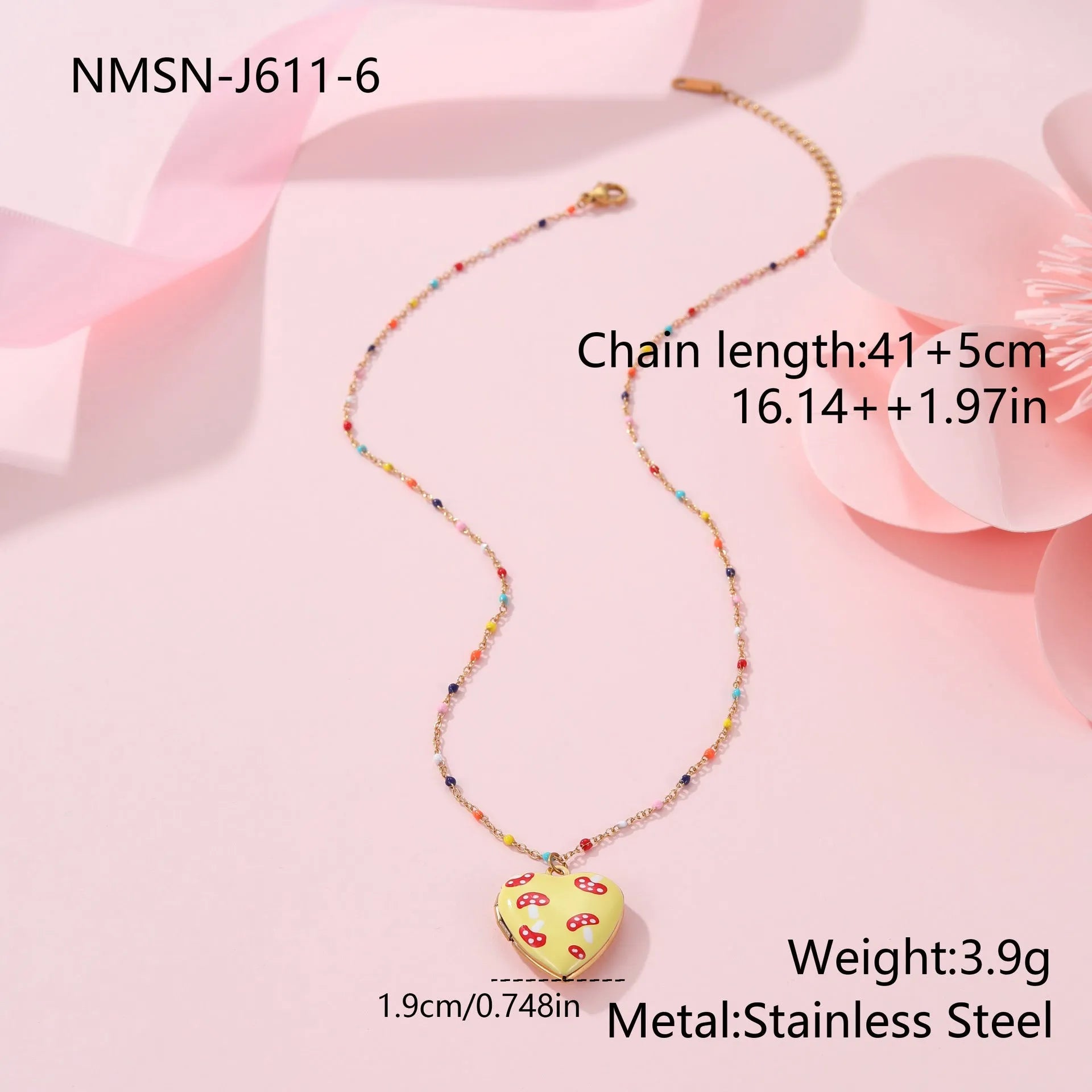 Gold-plated stainless steel necklace with fruit heart pendant on adjustable chain