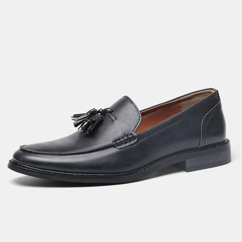 Mens wood grain tassel loafers slip-on business formal shoes PU upper composite sole