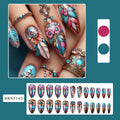 European American retro nail art set with colourful feather armour designs