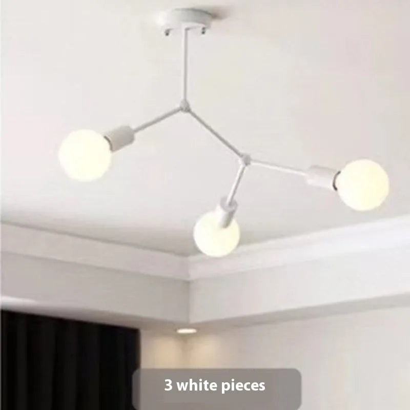 Iron Nordic-style chandelier ceiling lamp with multiple light heads, in black or white.