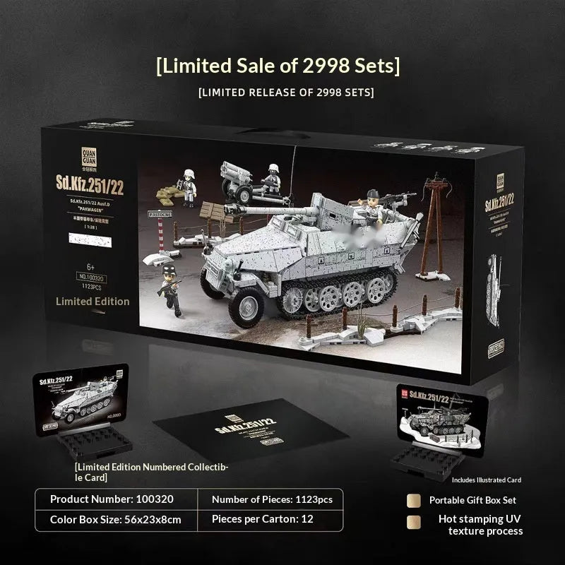 Anti-tank half-track tracked armored vehicle building block model with plastic blocks for boys aged 7-14