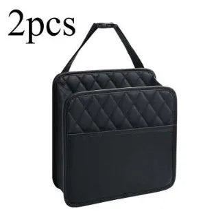 25cm square car hanging storage bag in leather-style material with hanging strap