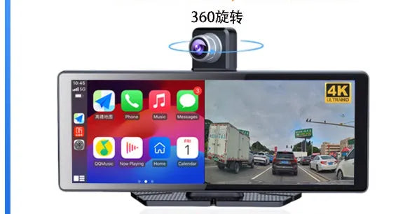 360° panoramic dash cam with touchscreen for front and rear dual recording, 4MP car DVR