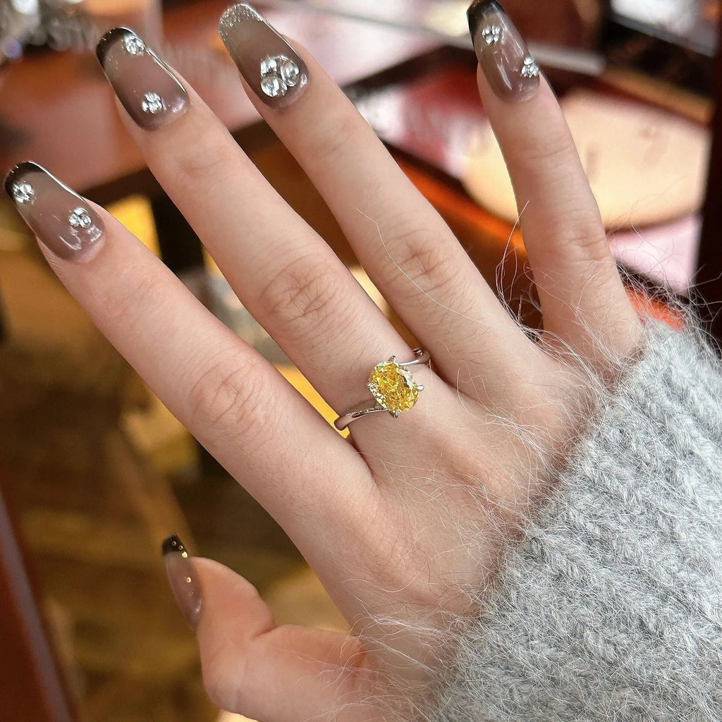 Women's yellow rock sugar crystal fashion ring on copper band with Seiko treatment