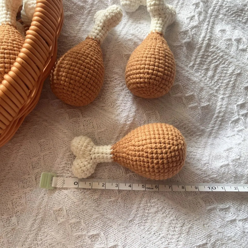 Crocheted plush chicken leg key chain pendant measuring 8 cm with key ring