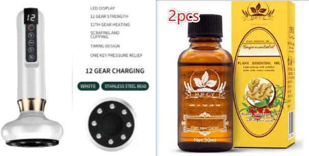 Green electric vacuum cupping massager with suction cup and charging cable