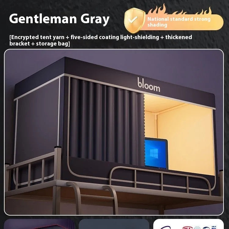 Gentleman grey bed curtain with integrated mosquito net for 0.9 metre width beds