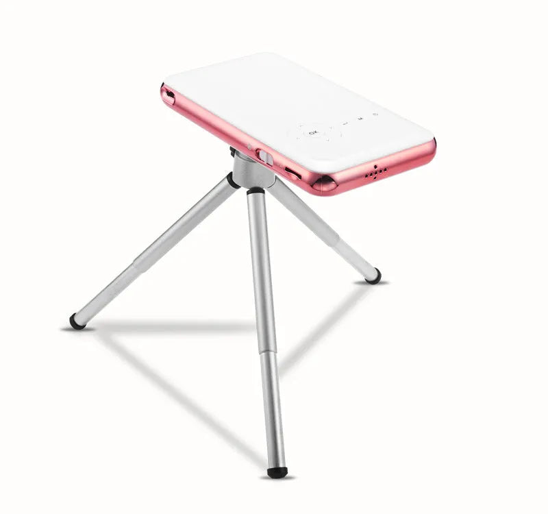 White or rose gold miniature portable Android DLP projector with 32GB memory and 1080p output