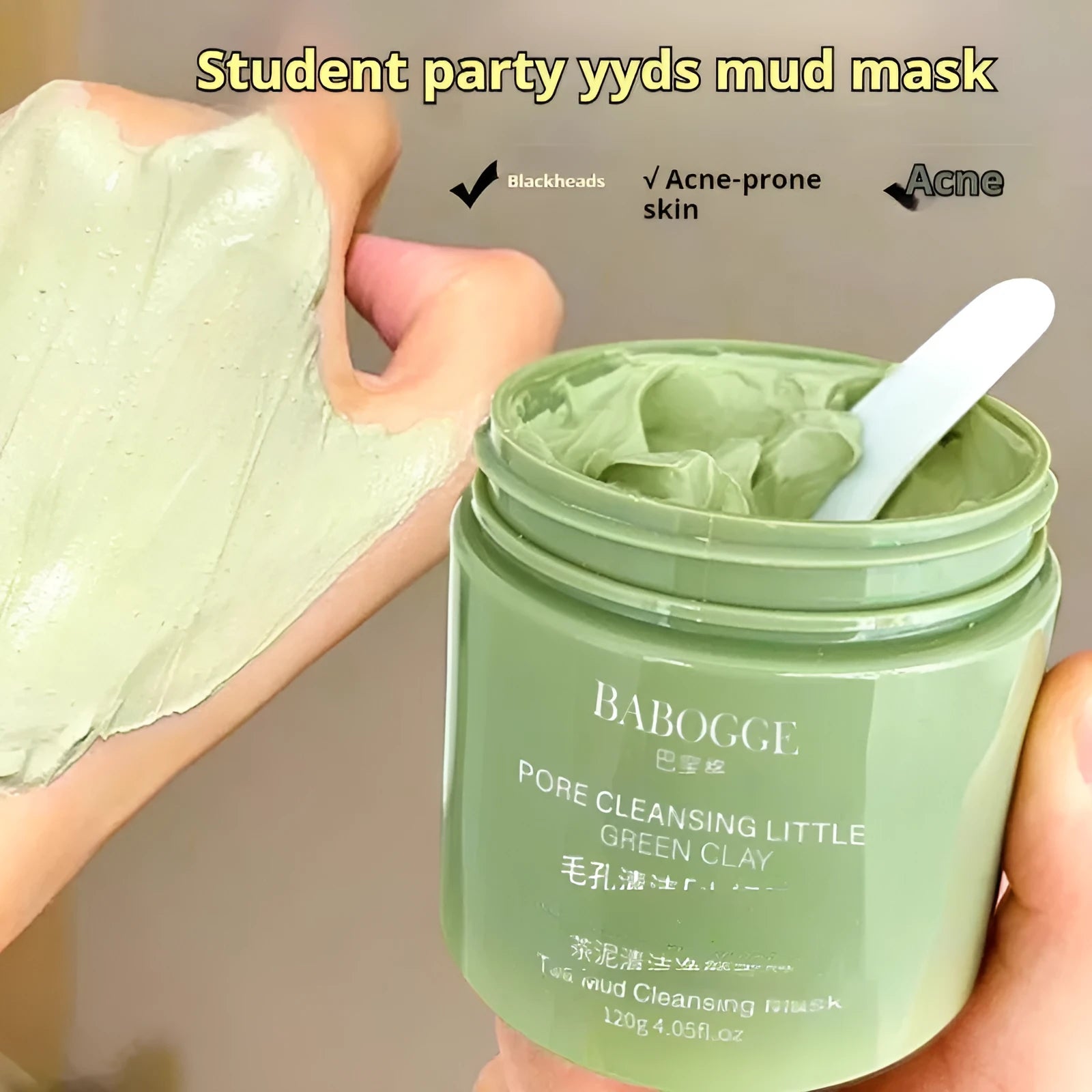 Jar of 120g non-pulling dry daub clay cleansing facial mask.
