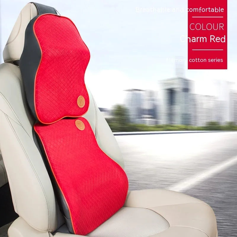 Memory foam car headrest pillow and lumbar support pillow set in seven colour options