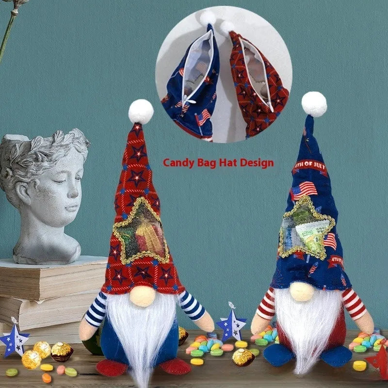 Set of two red and white Rudolf faceless baby doll ornaments made from cloth.