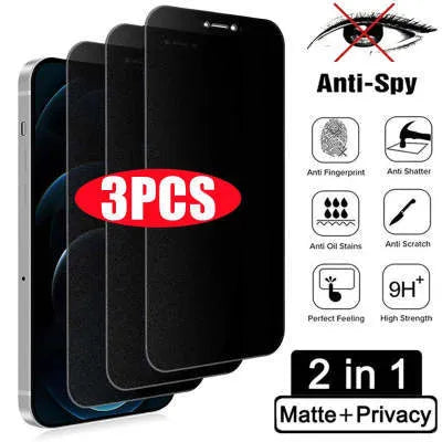iPhone tempered glass screen protector with anti-peeping privacy feature on a mobile phone.