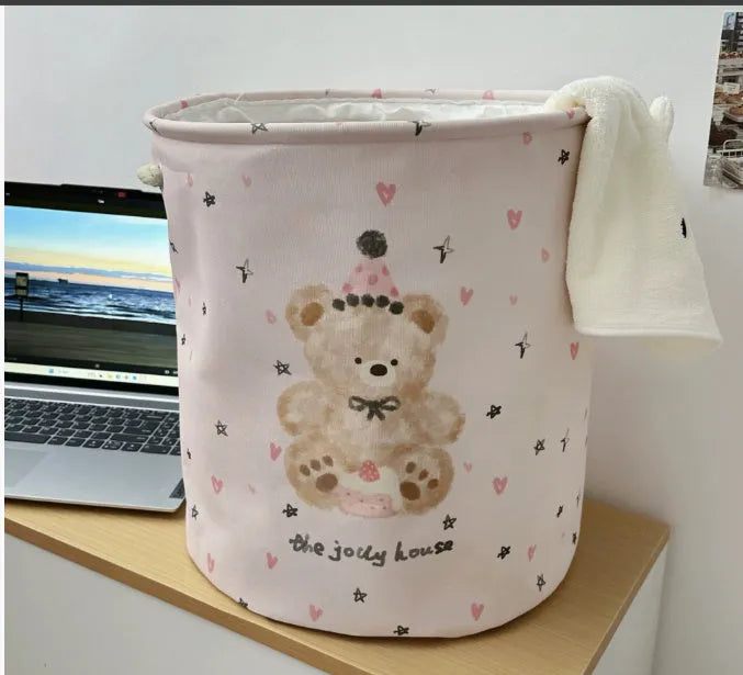 Foldable laundry basket with decorative removable cotton cover in choice of 12 patterns