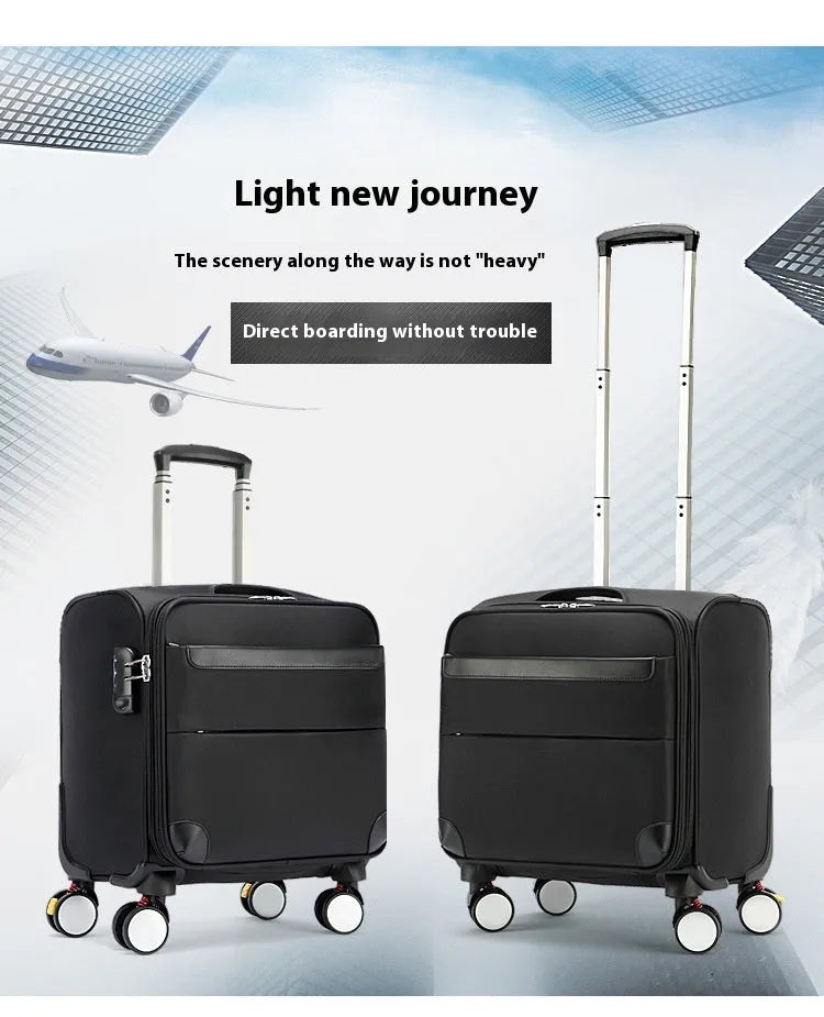 18-inch black Oxford cloth business suitcase with universal wheels for travel