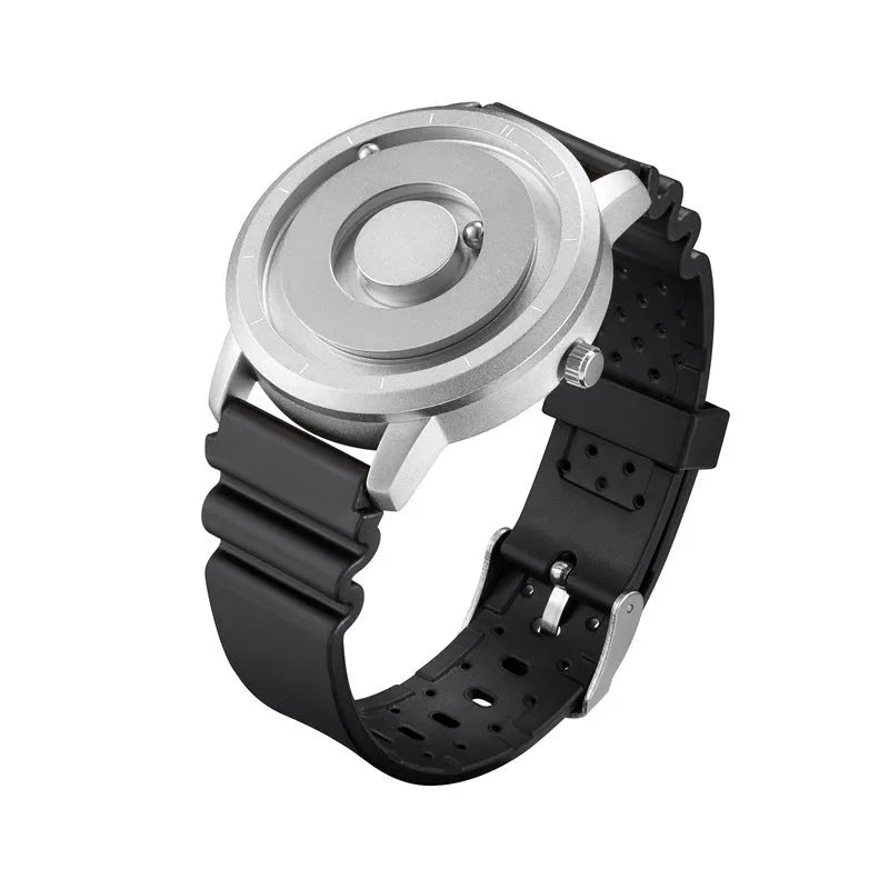 Men's New Celestial magnetic suspension quartz watch with 40mm round dial and black silicone strap
