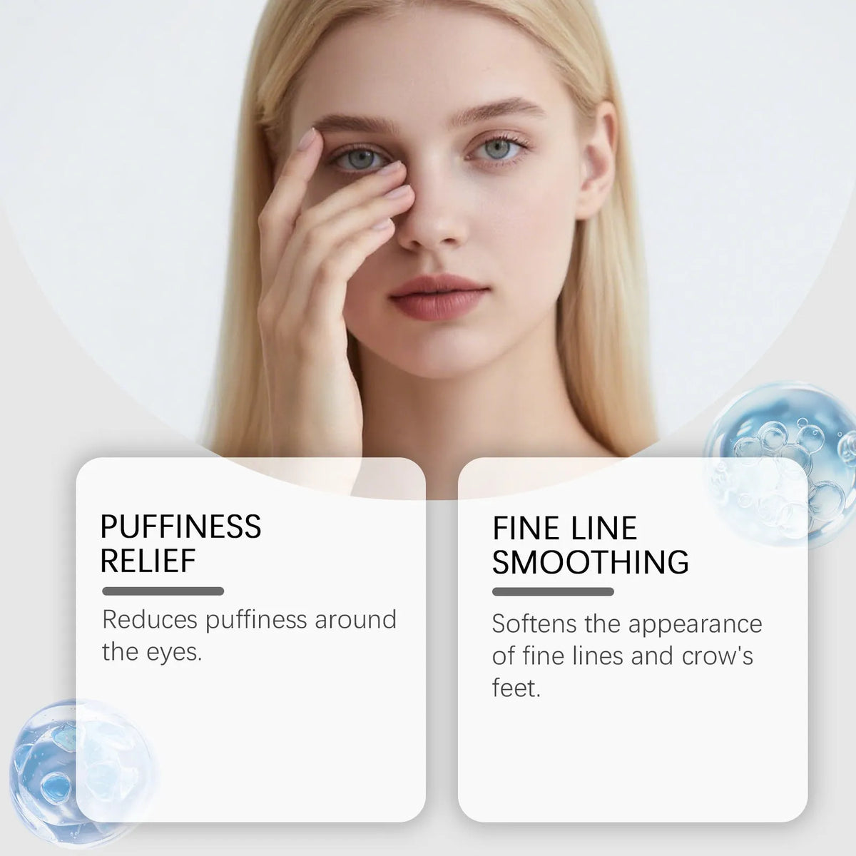 Tub of 60 nourishing under-eye patches, 8.2x8.2x4.3cm packaging, with collagen and hyaluronic acid