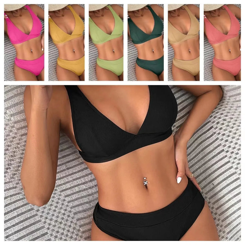 Women's lace-up split front bikini in multiple colours showing high waist design option