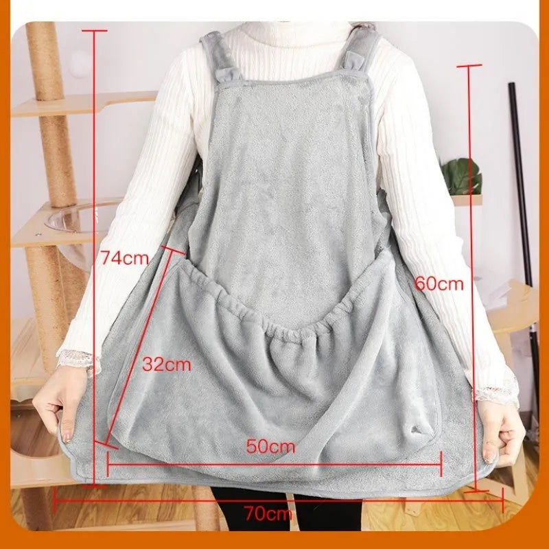 Plush adjustable pet carrier apron bag for small dogs and cats, shown in beige colour.