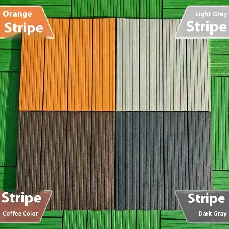 Plastic interlocking floor tile with wood grain finish and non-slip surface, 300mm x 300mm size