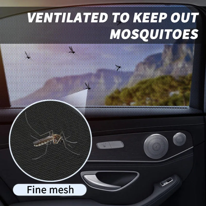 Stretchy non-woven mesh car side window sunshade installed on a vehicle door
