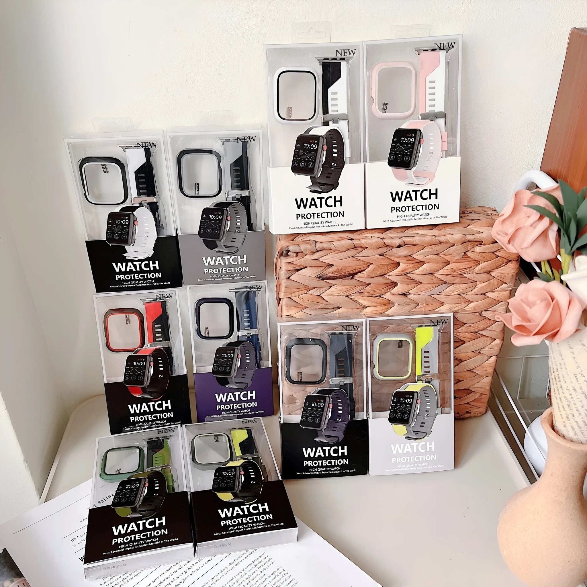 Two-tone silicone bumper protective case for Apple Watch, available in black and white, fits 45mm model