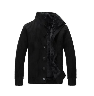 Men's cotton-vinylon cardigan with standing collar, thick bat-style cut, available in black