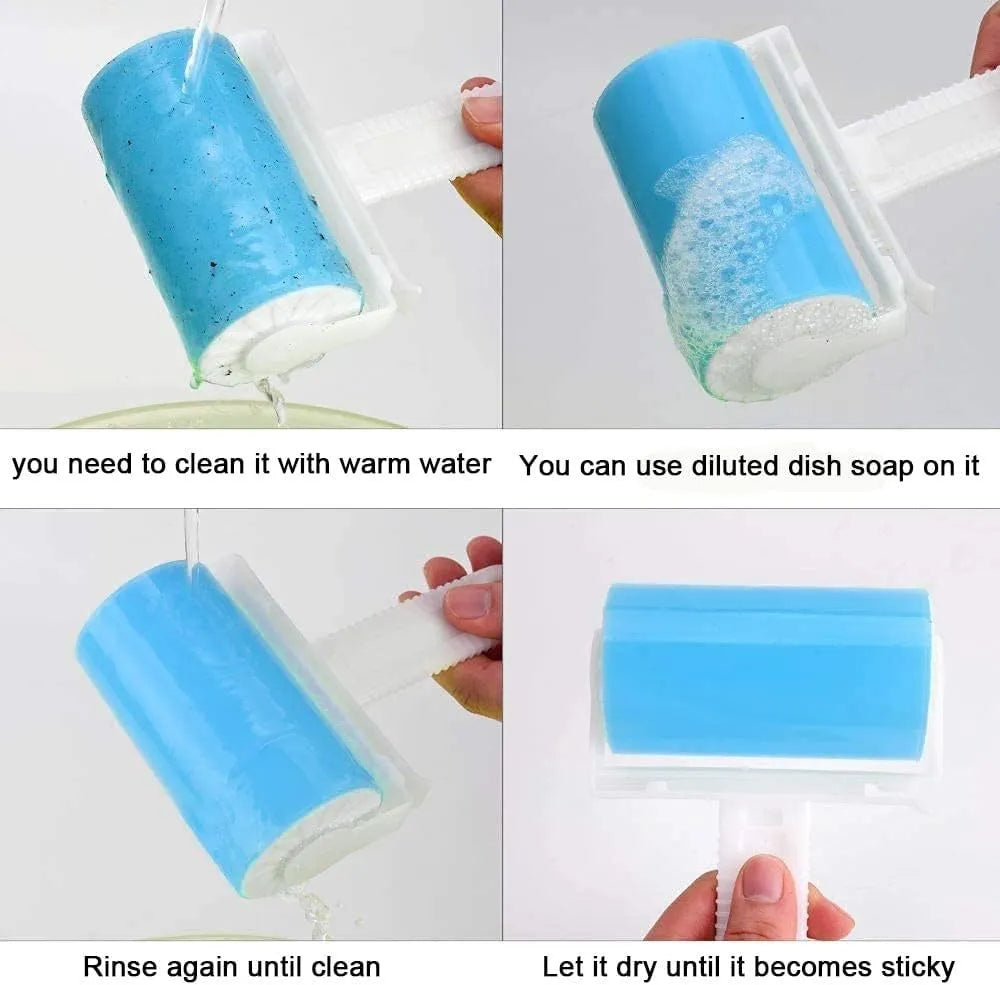 Reusable washable lint roller with protective cover for pet hair removal on fabrics