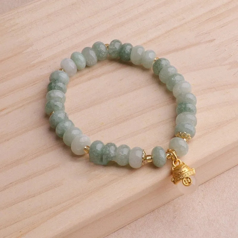 Women's retro strawberry quartz lucky cat bracelet with manual craftsmanship