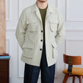 Men's retro casual multi-pocket jacket in beige made of 100% polyamide nylon