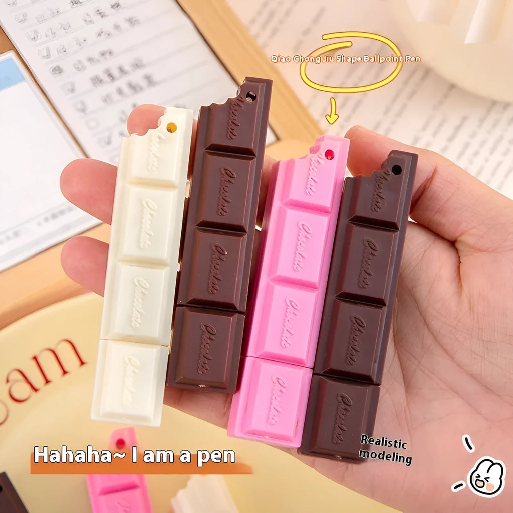 Chocolate ballpoint pen with 0.5mm tip in pink, beige, and brown colour options