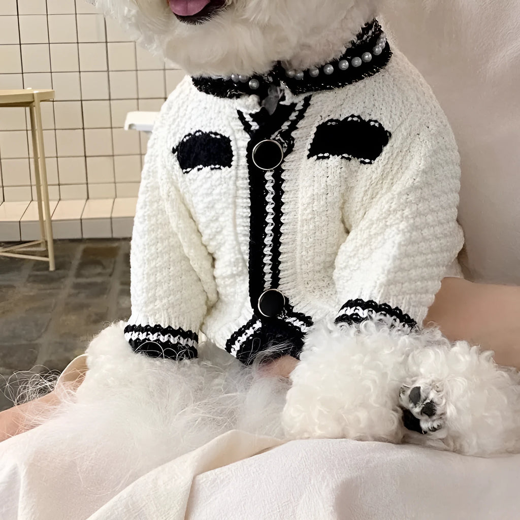Korean style puppy clothes pearl collar sweater for small dogs in black or white with princess design