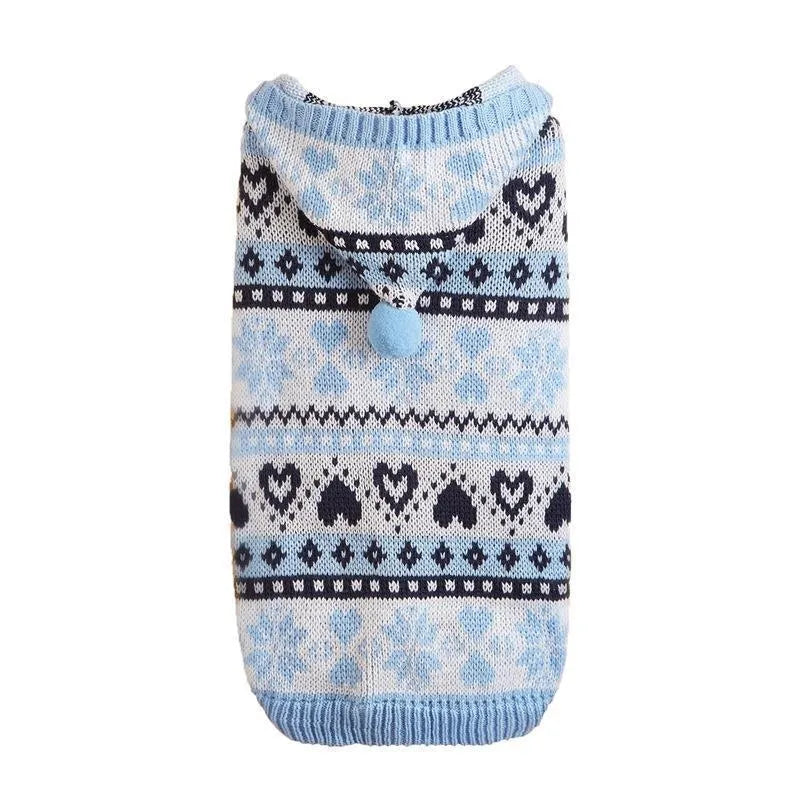 Striped camouflage knitted dog sweater with snowflake pattern in blue, grey or pink