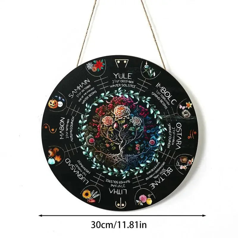 Boxwood decorative pendant with choice of rose, triangle, black cat, star, or owl disc design.