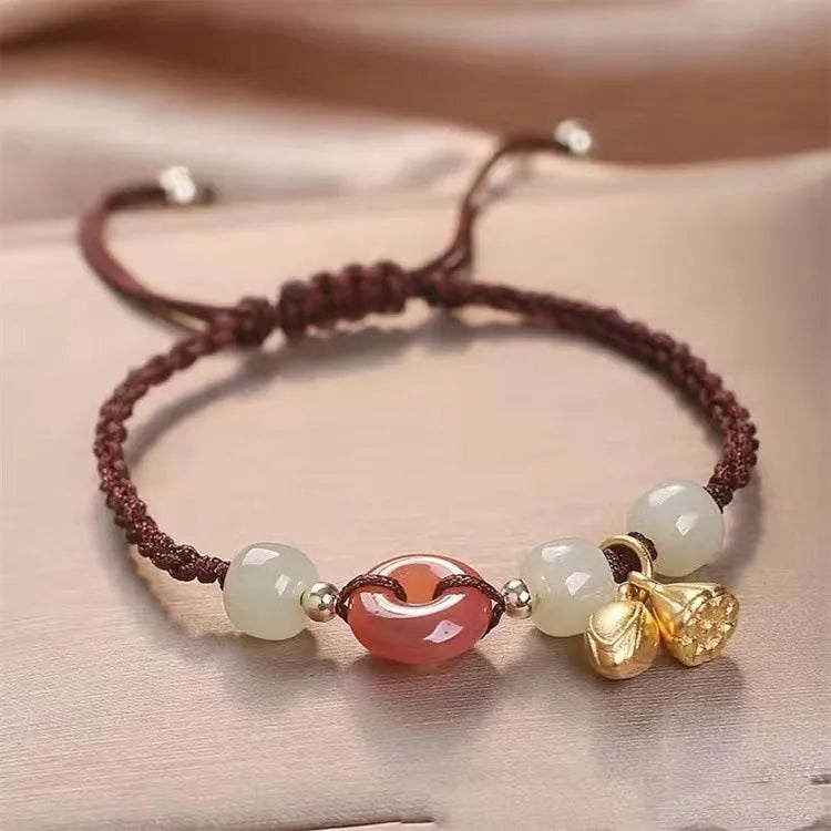 Hetian Jade Peace Buckle Two Shihuan Bracelet with constellation design and coloured strap