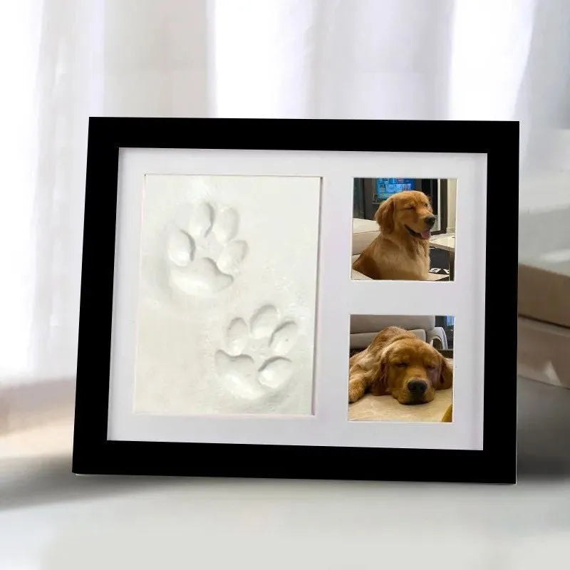 Pet paw print DIY kit with modelling clay and commemorative photo frame for cats and dogs