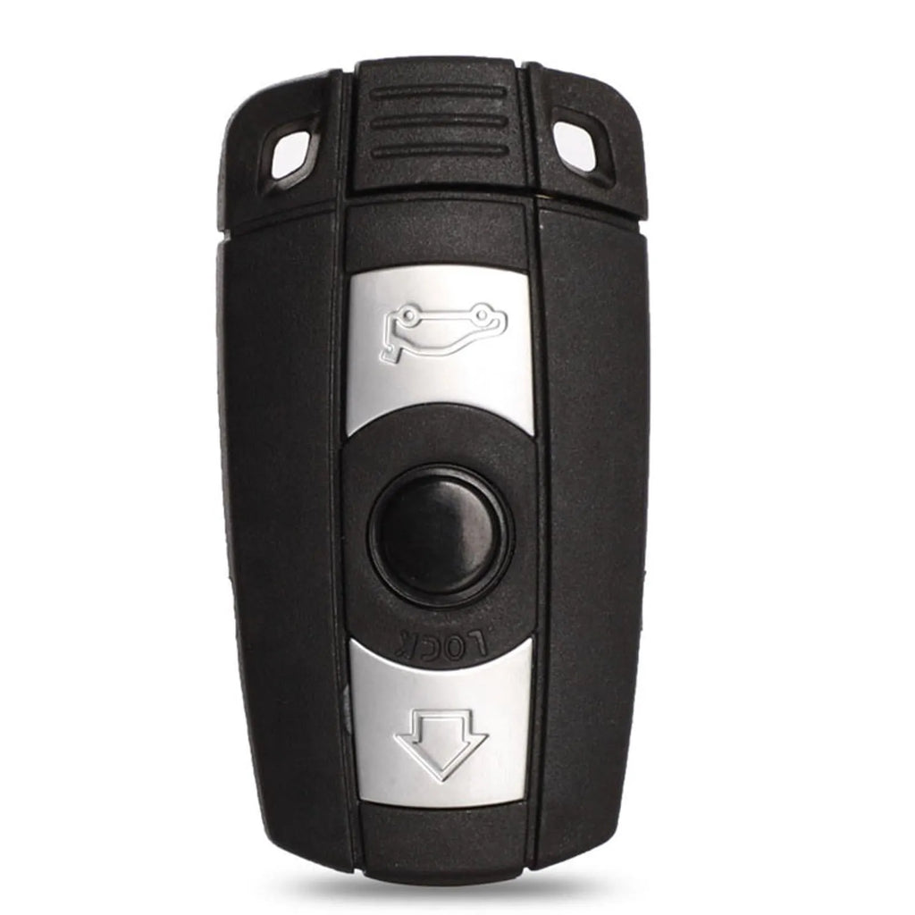 BMW semi-intelligent remote car key fob with three buttons, metal and plastic casing.