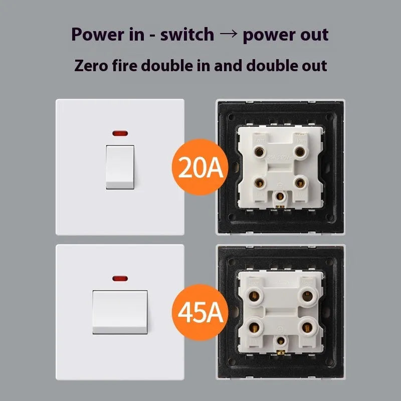 Plastic industrial switch with illuminated panel for water heaters and air conditioners