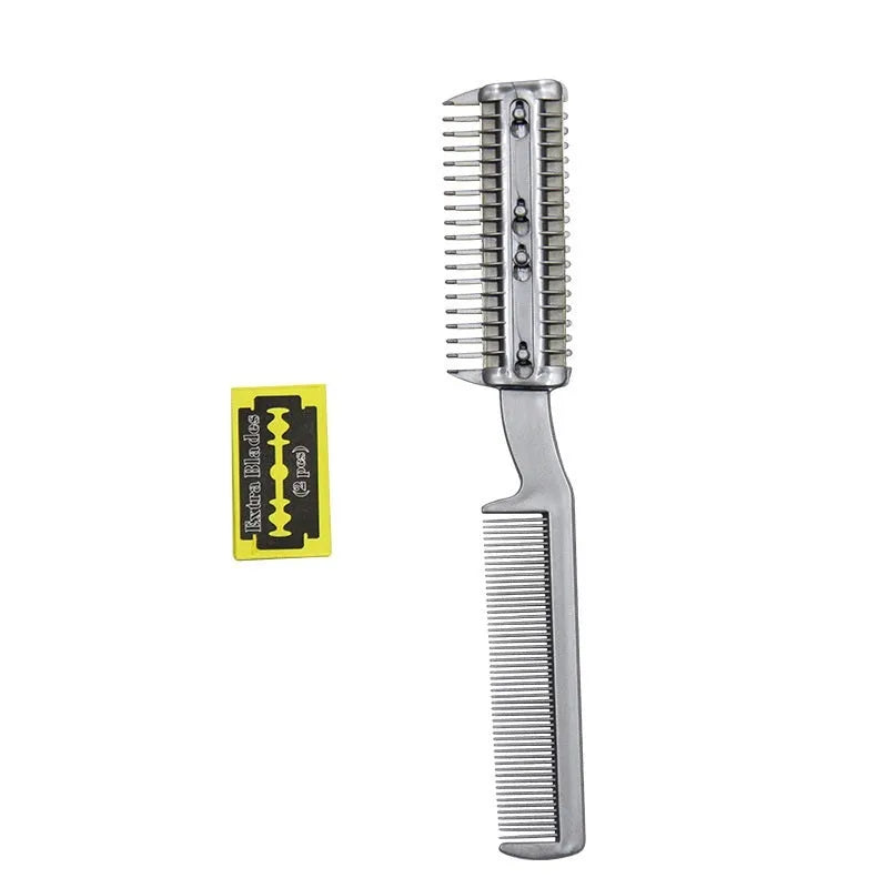 Plastic dog hair cleaning comb with spare blade in blister packaging for pet grooming