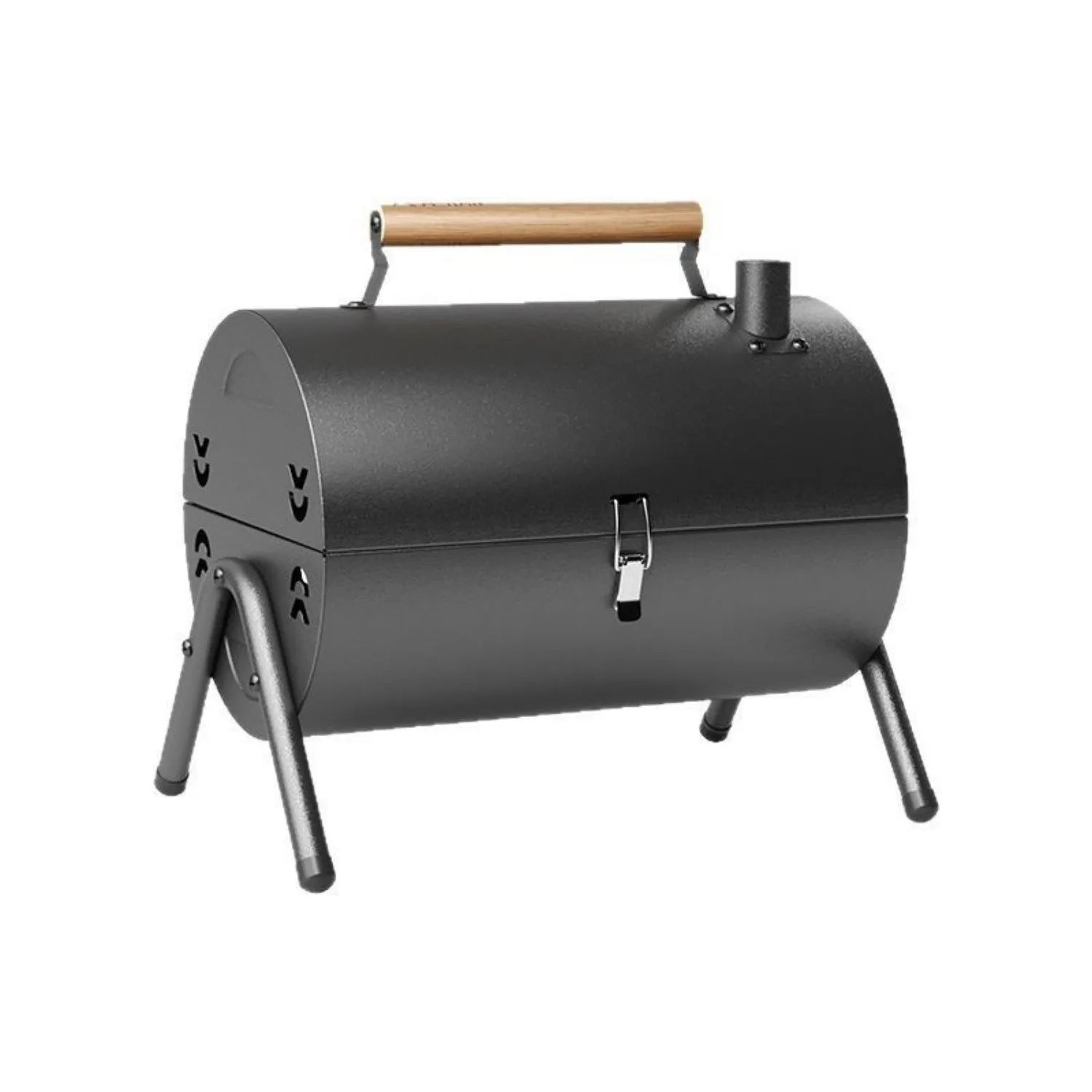 White round chimney oven style portable folding grill with carbon tanks for outdoor frying and baking.