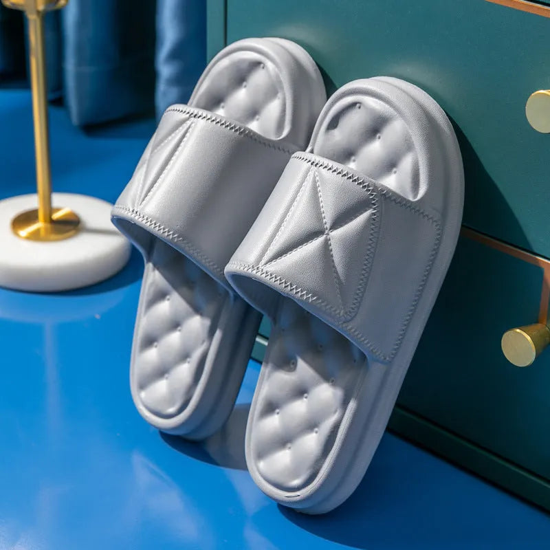 Soft EVA bathroom slippers with thick non-slip soles in caramel colour