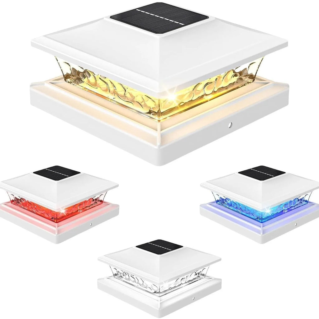 Solar pillar light with frosted 52 x 52mm panel, PP PS body and two-colour white warm white LED