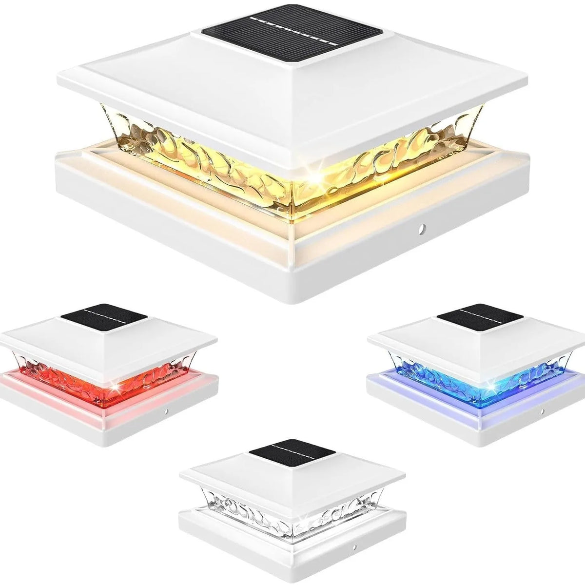 Solar pillar light with frosted 52 x 52mm panel, PP PS body and two-colour white warm white LED