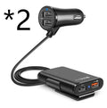 4 USB car charger with cable and clip, black or white, QC3.0, 1.7m cable