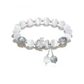 Natural black agate crystal couple bracelet with 10mm wave beads and grey opal accents