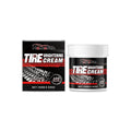 100g tube of tire brightening cream with beeswax on a car tyre sidewall