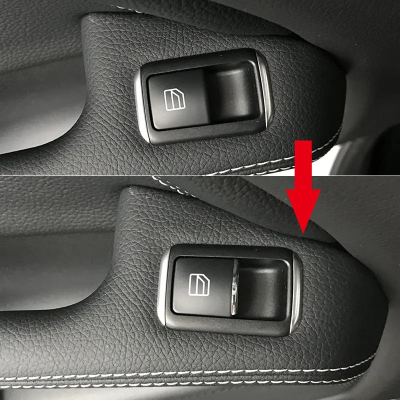 Black ABS plastic decorative sticker for a car window lift button.