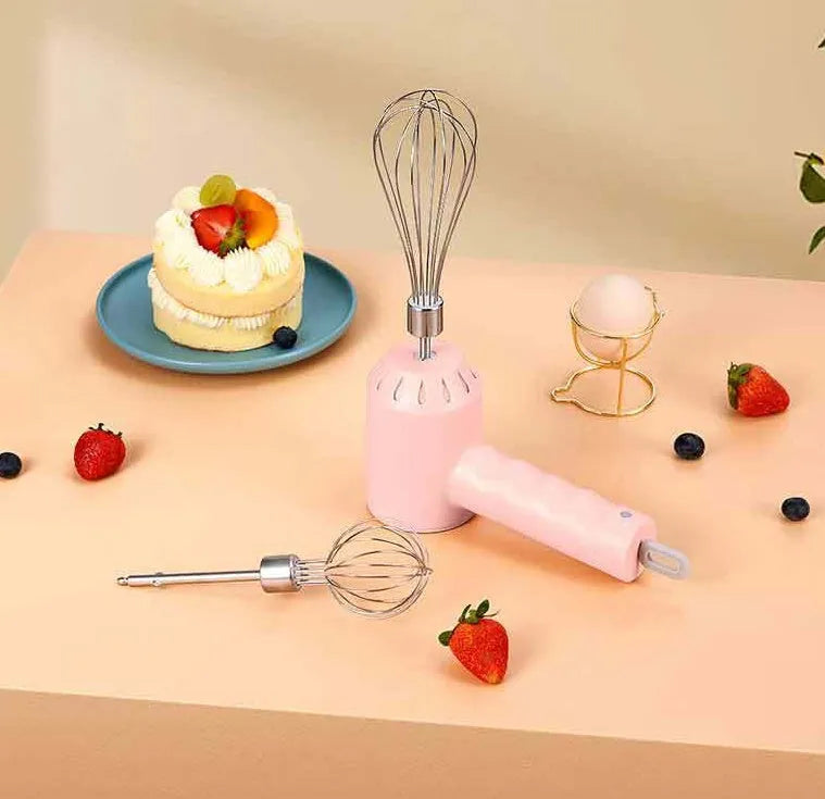 Portable mini wireless electric egg beater with USB charging, 3 speeds, and 2 stainless steel stirrers in green, pink, or white