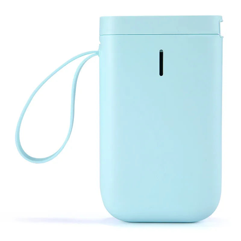 D11 Bluetooth thermal label printer with compact black design shown next to printed labels