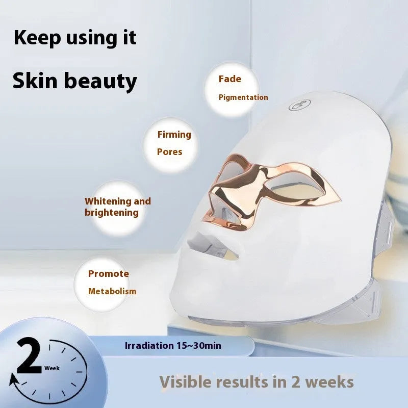 Rechargeable LED beauty facial mask with touch controls in black gold edge colour.